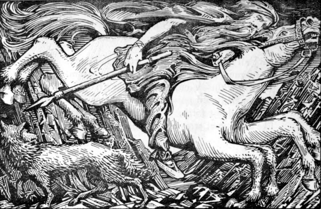 Уильям Гершом Коллингвуд, "Поездка Одина в Хель", 1908. Иллюстрация к английскому изданию “Старшей Эдды” в переводе Олив Брей