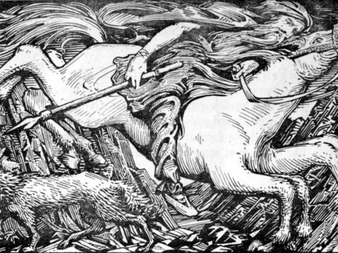 Уильям Гершом Коллингвуд, "Поездка Одина в Хель", 1908. Иллюстрация к английскому изданию “Старшей Эдды” в переводе Олив Брей