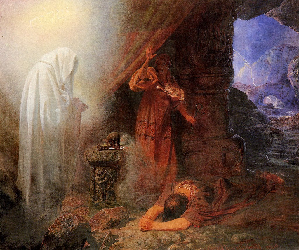 Эдвард Генри Корбулд, "Саул у Аэндорской волшебницы". Акварель, гуашь, 1860