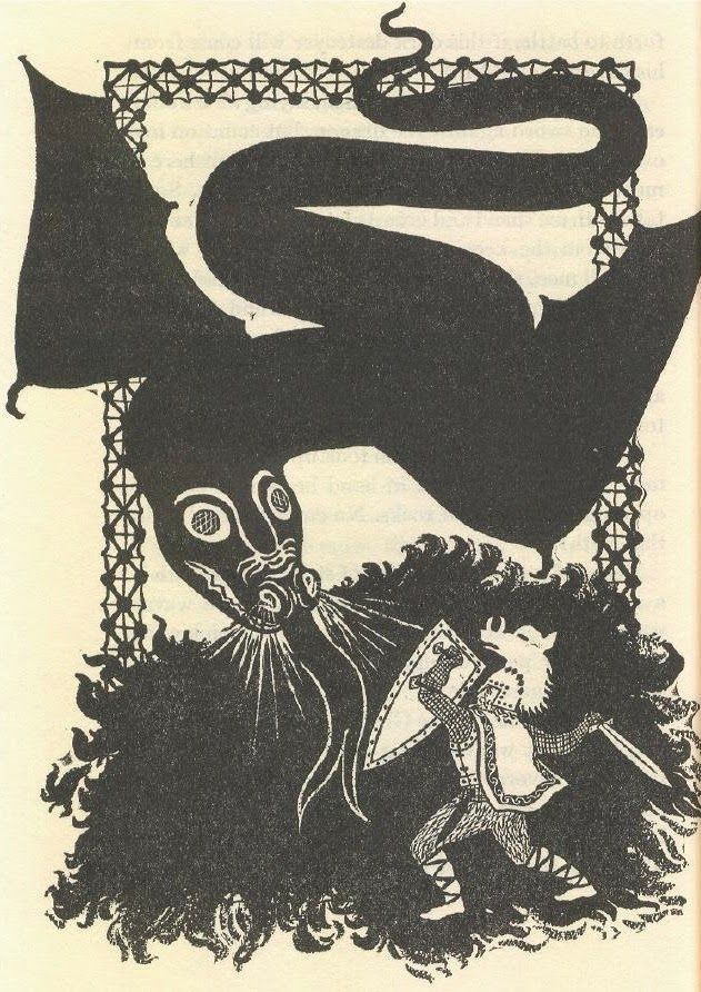 Ласло Матулай, "Беовульф в кабаньем шлеме сражается с драконом", 1947