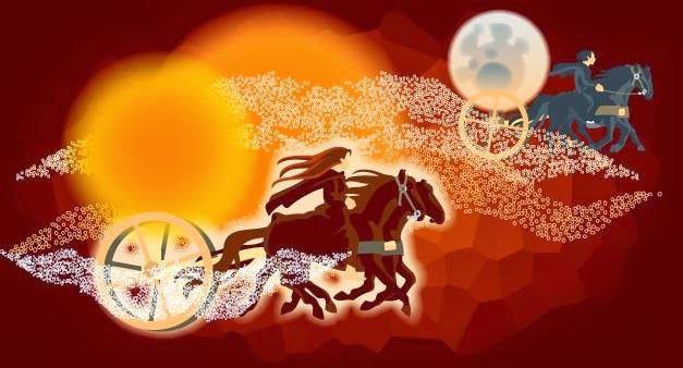 Сунна и Мани, Солнце и Месяц. Иллюстрация к статье "Четыре поклонения: приветствия Солнцу и Луне"